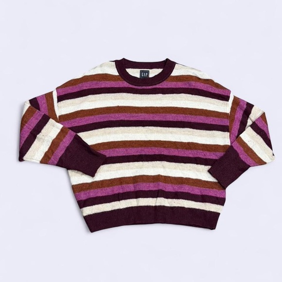 GAP Sweaters - GAP Striped Crewneck Sweater Multicolor Medium Relaxed Fit Casual Cozy Academia